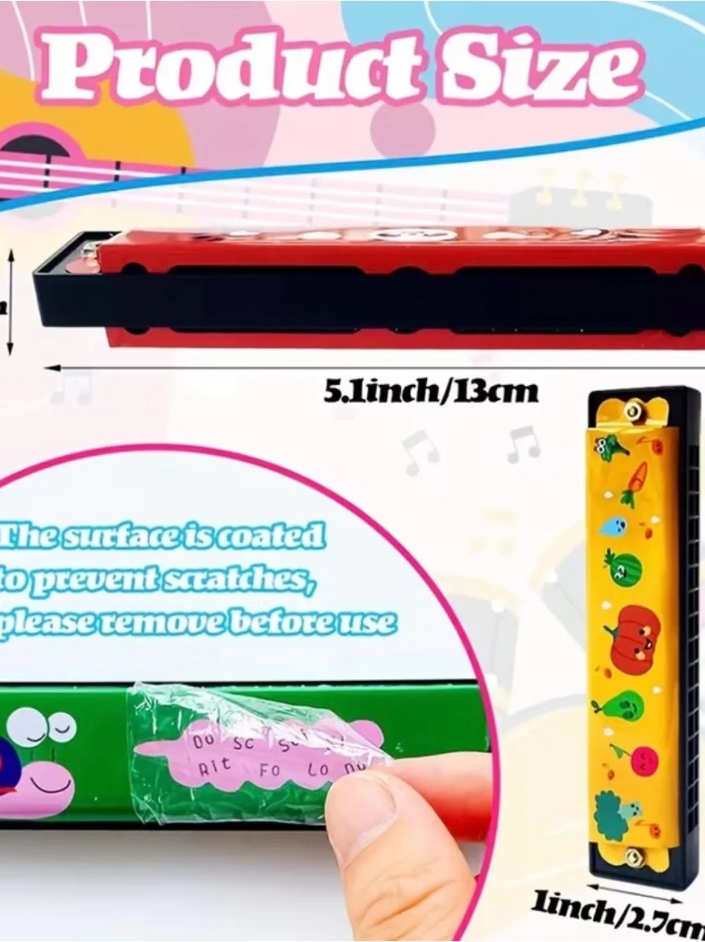 Kids Cartoon Harmonica 3pcs random - Green Illustrated Design